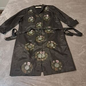 Alfred Shaheen VTG Womens Black Print Hostess Kimono Dress Duster Topper Sz. L